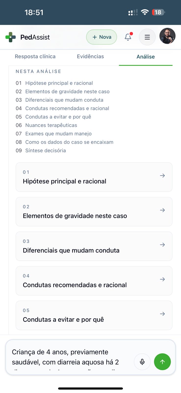 Índice de análise aprofundada do PedAssist.